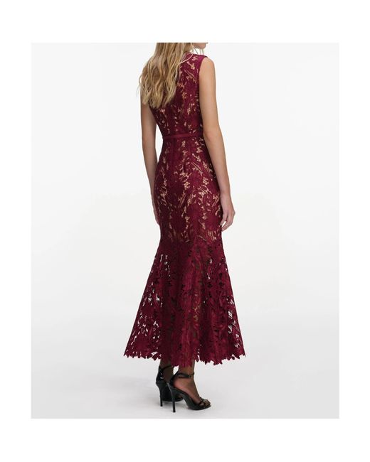Self-Portrait Red Guipure Lace Midi Dress