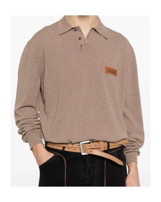 Magliano Brown Long-Sleeved Knitted Polo Shirt for men