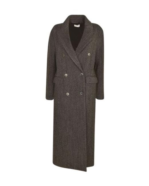 P.A.R.O.S.H. Gray Herringbone Double-Breasted Long Coat
