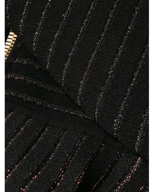 Balmain Black V-Neck Ribbed Knit Mini Dress