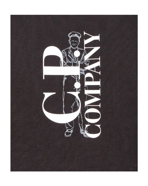 C P Company Black Logo Printed Crewneck T-Shirt for men