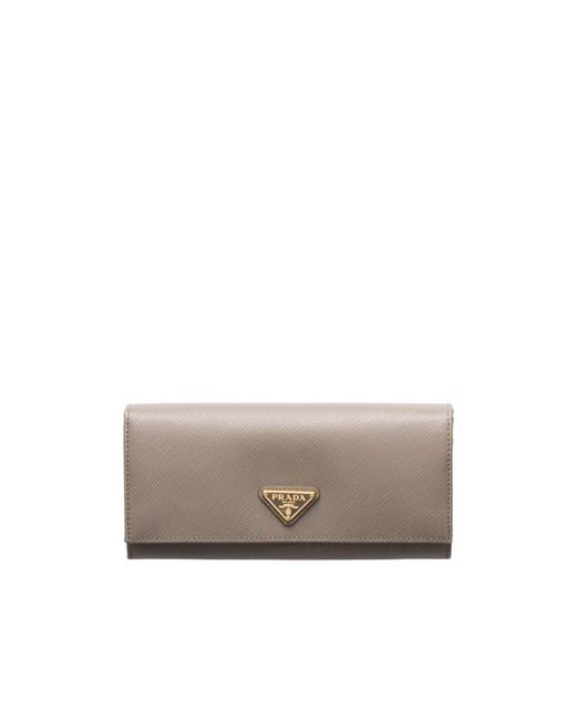 Prada Gray Triangle-Logo Leather Wallet