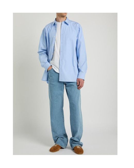 Dries Van Noten Blue Croom Pinstriped Cotton-Poplin Shirt for men