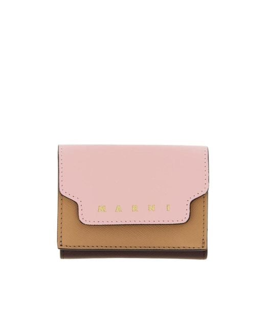 Marni Pink Logo Printed Panelled Compact Wallet
