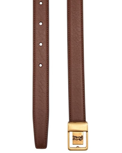 Saint Laurent White Logo-Engraved Leather Belt