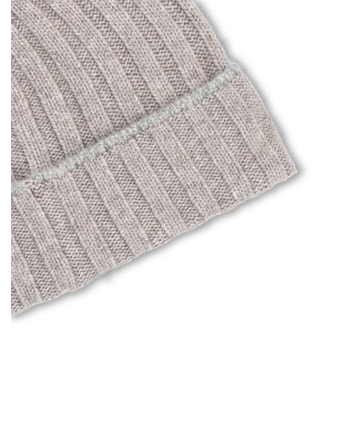 Brunello Cucinelli Gray Turn-Up Brim Ribbed Beanie for men