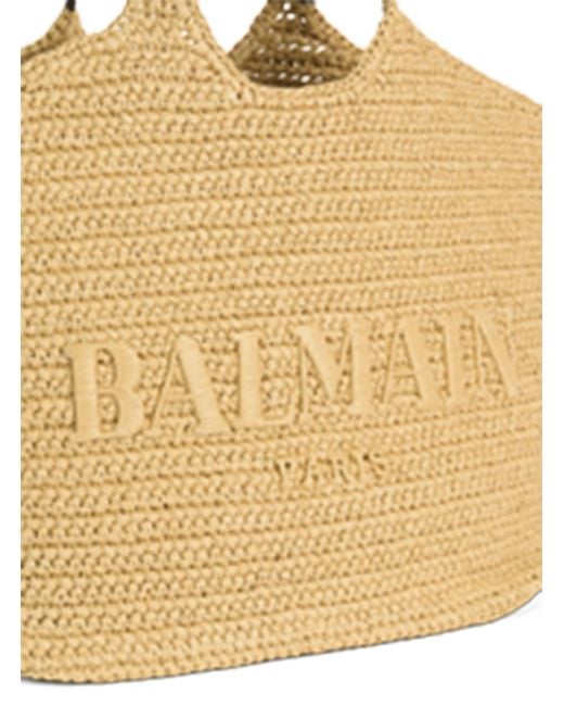 Balmain Natural Logo Raffia Tote Bag