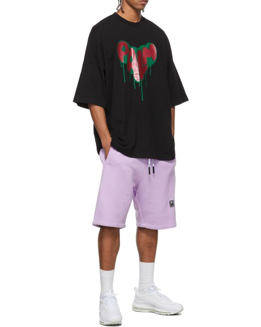 Palm Angels Black Spray Heart Cotton T-Shirt for men