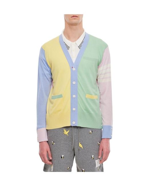 Thom Browne Blue Multi-Panel Button-Fastening Cardigan for men