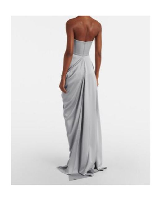 Alex Perry White Draped Satin Crepe Bustier Gown