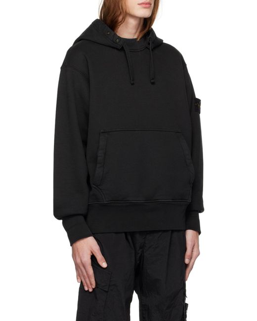 Stone Island Black Compass Patch Drawstring Hoodie for men