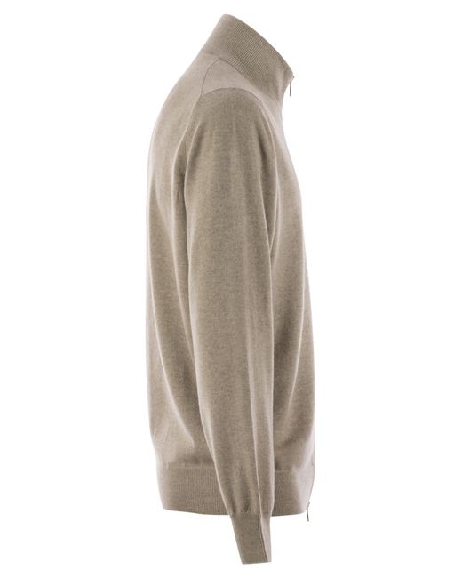 Brunello Cucinelli Brown High-Necked Cashmere Cardigan With Zip for men