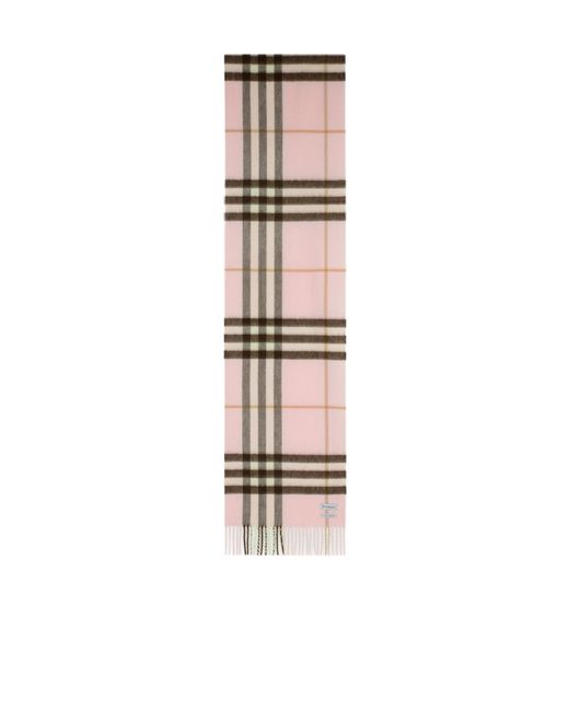 Burberry White Checked Fringed-Edge Scarf