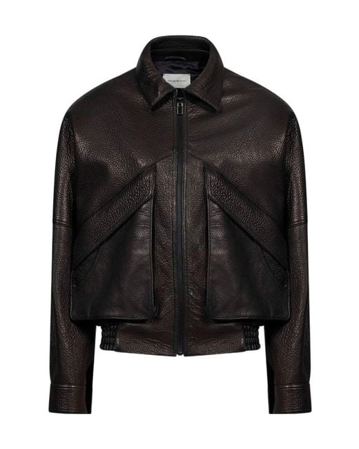 Magda Butrym Black Classic Collar Vintage Leather Jacket