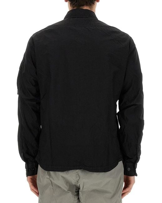 C P Company Black Taylon Lens-Detail Zipped Shirt for men