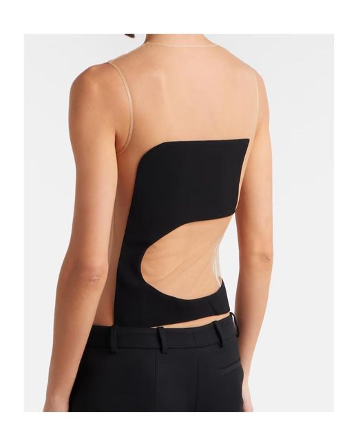 Courreges Black Satin And Tulle Bodysuit