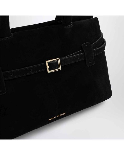 MANU Atelier Black Buckle-Fastening Suede Tote Bag