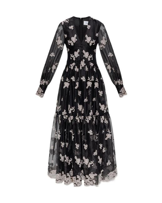 Erdem Black Tabetha Embroidered Organza Maxi Dress