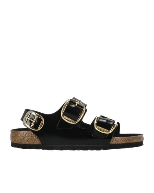 Birkenstock Black Milano Big Buckle Slip-On Sandals