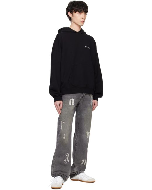 Palm Angels Black Logo Embroidered Hoodie for men