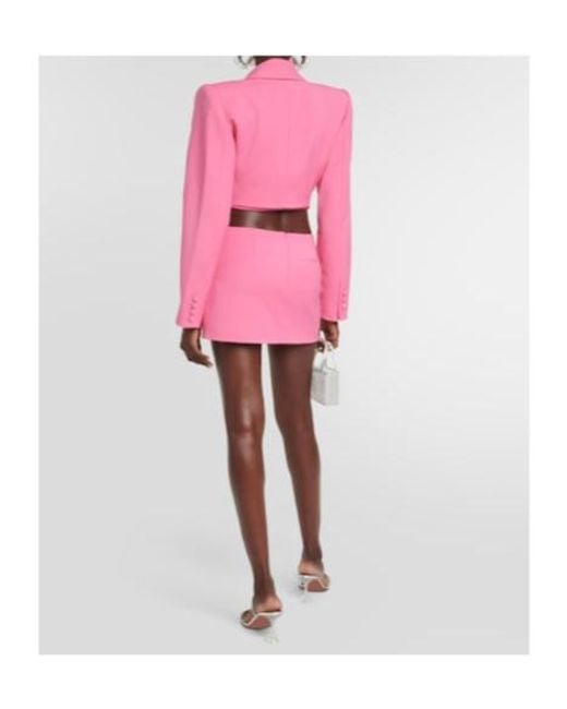Area Pink Crystal-Embellished Wool Miniskirt