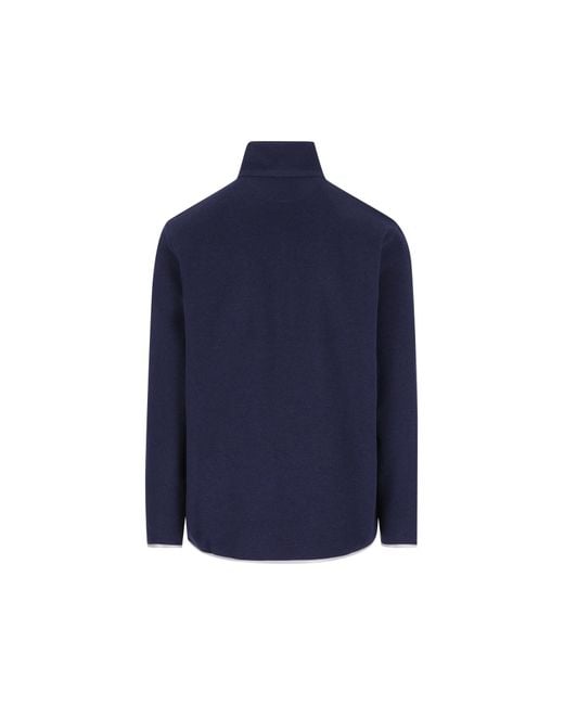 Brunello Cucinelli Blue Half-Zip High Neck Knitted Sweater for men