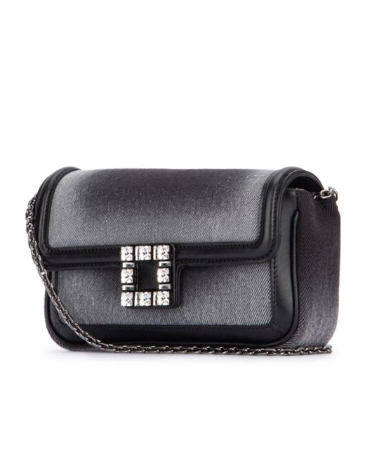 Roger Vivier Black Embellished Foldover Top Denim Shoulder Bag
