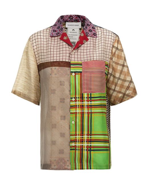 MARINE SERRE Multicolor Patchwork Scarf Printed Bowling Shirt for men