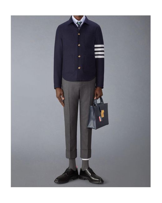Thom Browne Blue Stripe Detailed Buttoned Jacket for men
