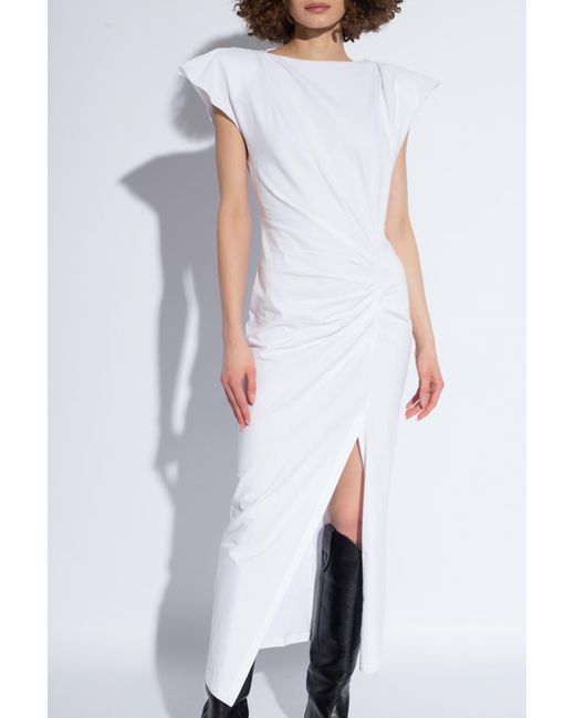 Isabel Marant White Nadela Ruched Detailed Midi Dress