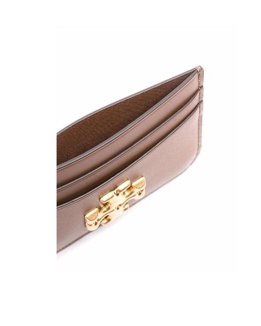 Tory Burch Brown Eleanor Logo-Plaque Cardholder