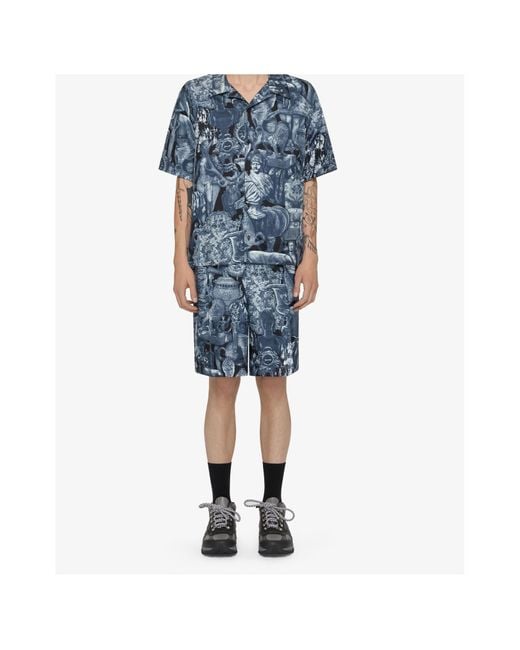Givenchy Blue Silk Pleated Hubert Objects Shorts for men