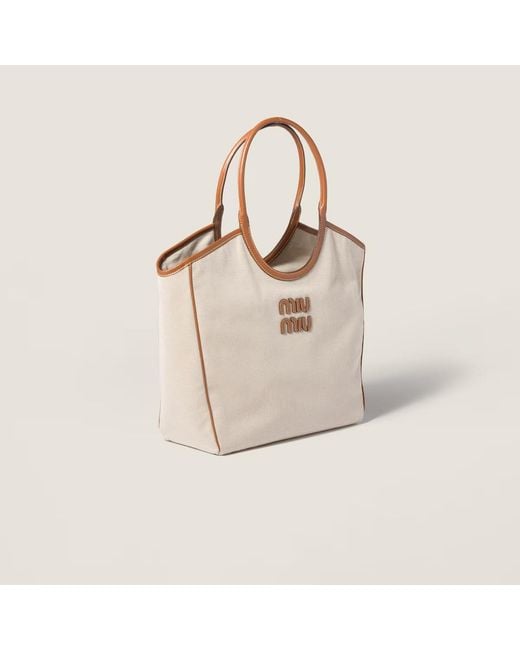 Miu Miu Natural Ivy Canvas And Leather Bag