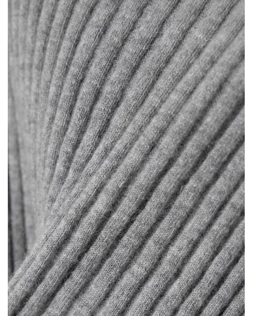 The Elder Statesman Gray Ribbed Cashmere Short-Sleeved Knit Sweater