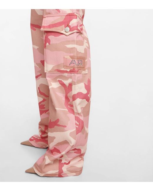 Alessandra Rich Pink Camouflage High-Rise Wide-Leg Cotton Cargo Pants