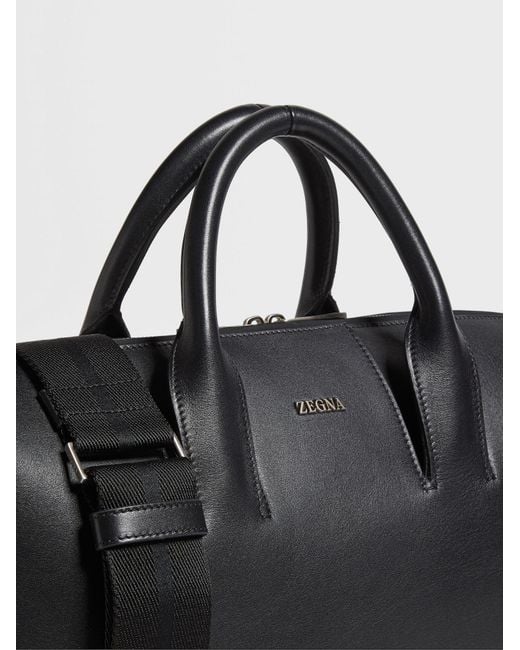 Zegna Black Logo Detailed Top Handle Briefcase for men