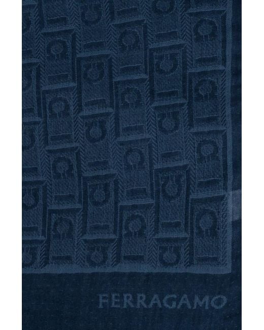 Ferragamo Blue Ferragamo Monogram Jacquard Fringed-Edge Scarf for men