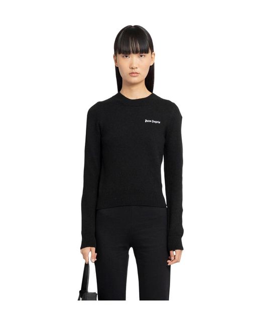 Palm Angels Black Logo Embroidered Knitted Jumper
