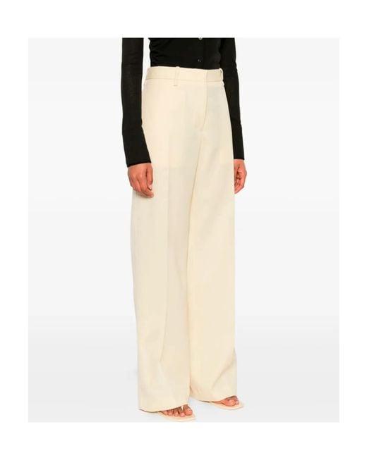 Jil Sander Natural High-Waisted Wool Trousers