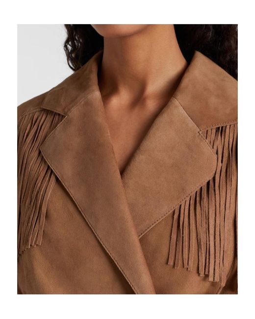 Rixo Brown Fishtail Embellished Leather Jacket