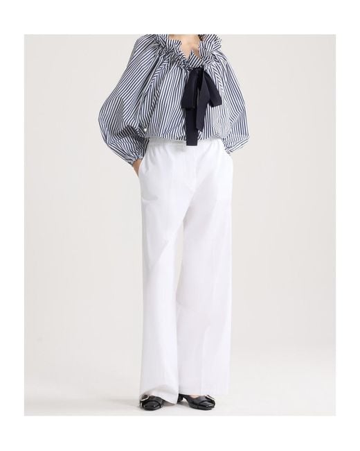Patou White Elastic-Waist Wide-Leg Pants