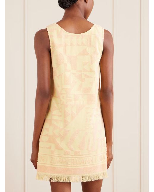 Zimmermann Natural Solstice Geometric-Pattern Fringed Mini Dress