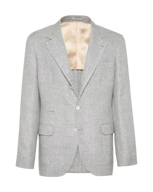 Brunello Cucinelli Gray Single-Breasted Tailored Blazer for men