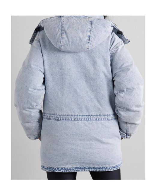 Alexander Wang Blue Oversized Hooded Padded Bleached Denim Jacket