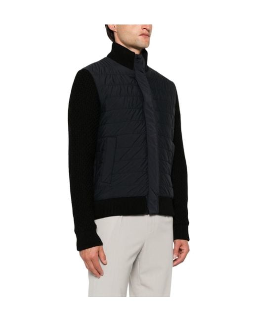 Herno Blue Knitted-Panel Down Jacket for men