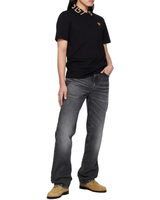 Versace Gray Logo-Patch Straight-Leg Jeans for men