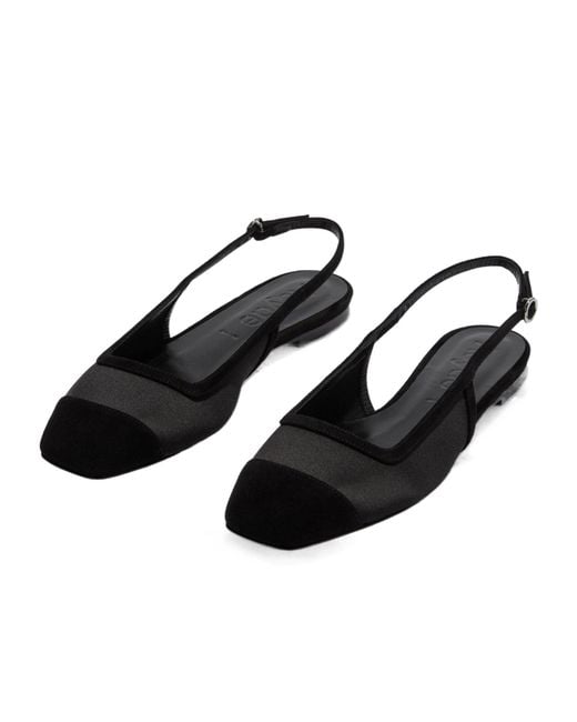 Aeyde Black Mesh Square-Toe Slingback Flats