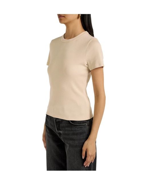 Veronica Beard Natural Pruitt Ribbed Stretch-Cotton T-Shirt