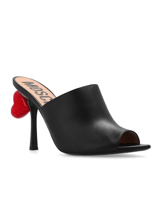 Moschino Black Heart-Detail Open Pointed-Toe Mules