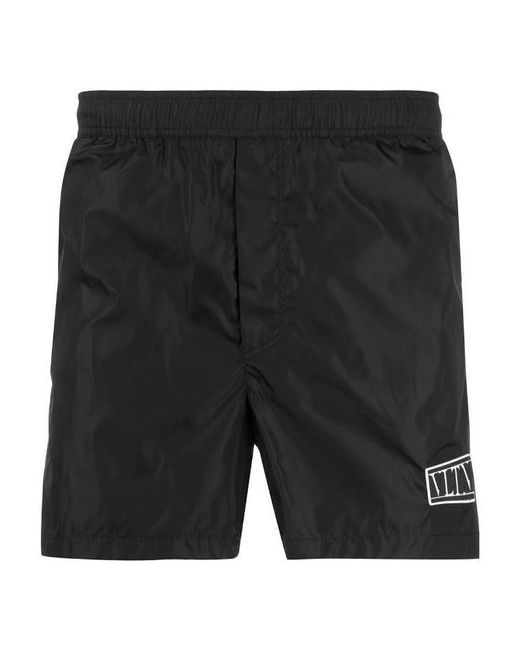 Valentino Black Vltn Logo Patch Swim Shorts for men